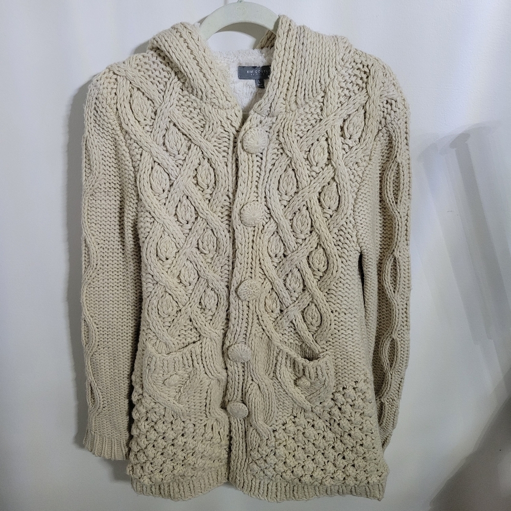 MM Couture By Miss Me Oatmeal Sweater Coat, Size Large